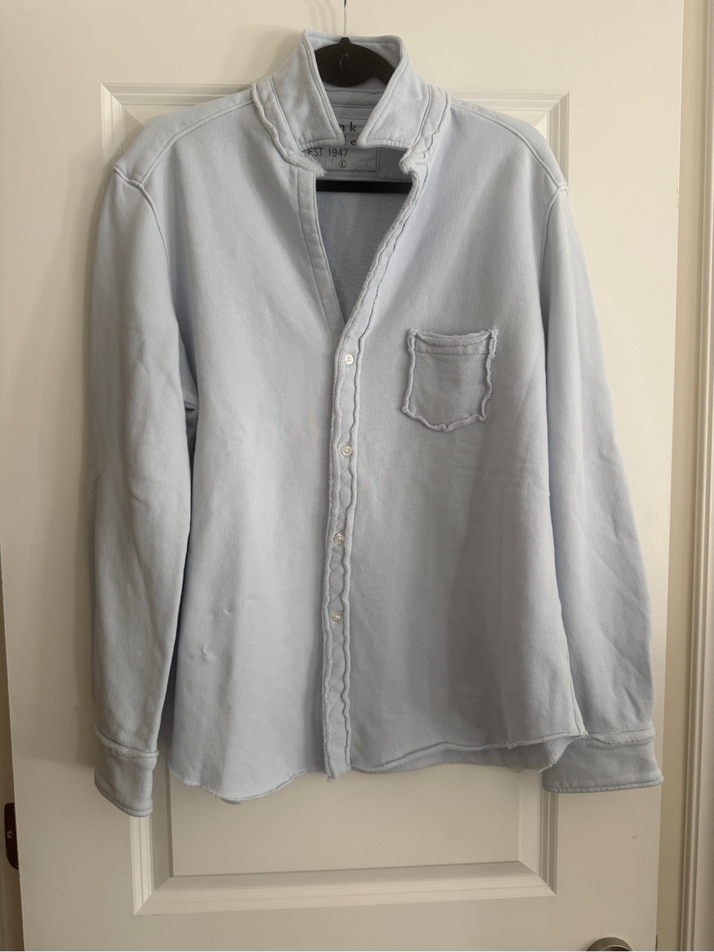 Frank & Eileen Triple fleece light Blue  Button-Front Shirt - Eileen L Repaired